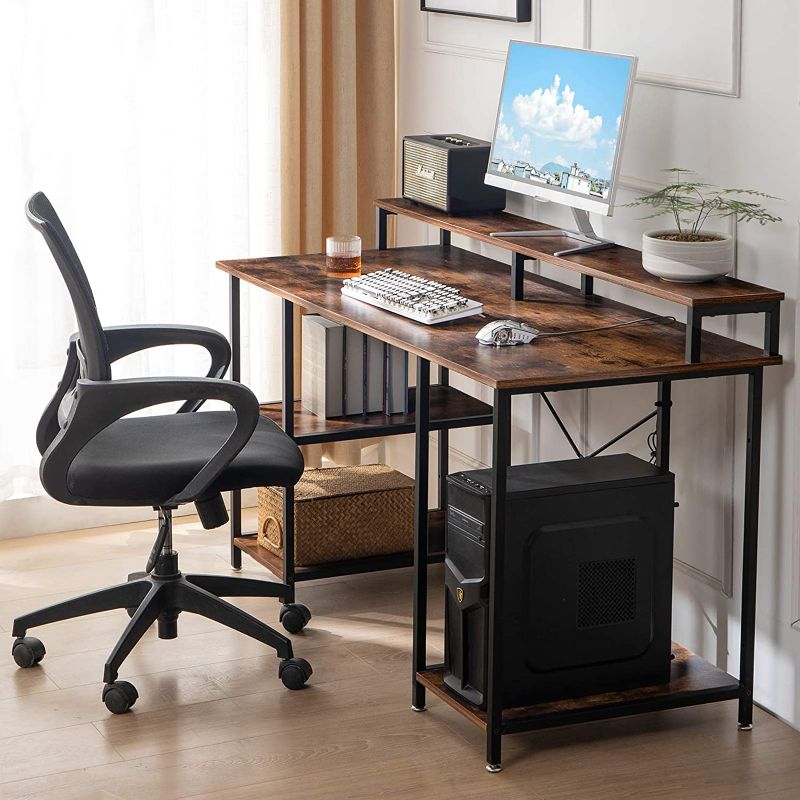 Photo 1 of IBUYKE Desk 140 x 60 x 85 cm Large Computer Desk with Display Holder, Memory Stand and CPU Storage Rack, Sturdy Metal Frame, Easy to Assemble, TMJ056H.
