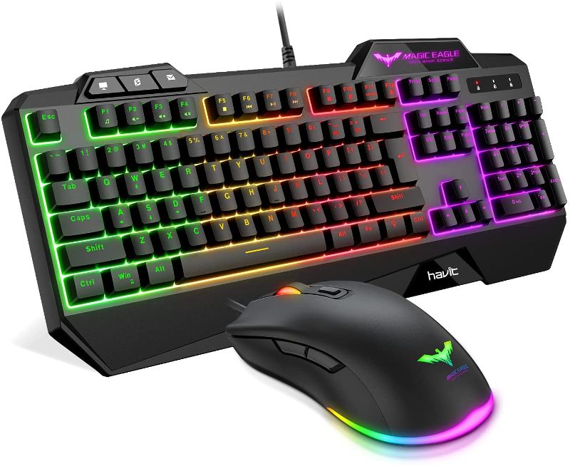 Photo 1 of havit Wired Gaming Keyboard Mouse Combo LED Rainbow Backlit Gaming Keyboard RGB Gaming Mouse Ergonomic Wrist Rest 104 Keys Keyboard Mouse 4800 DPI for...
