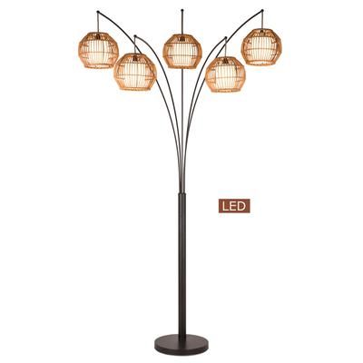 Photo 1 of Artiva Usa Bali 88" LED Arched Floor Lamp Handcrafted Rattan Shade, Bronze with Dimmer
