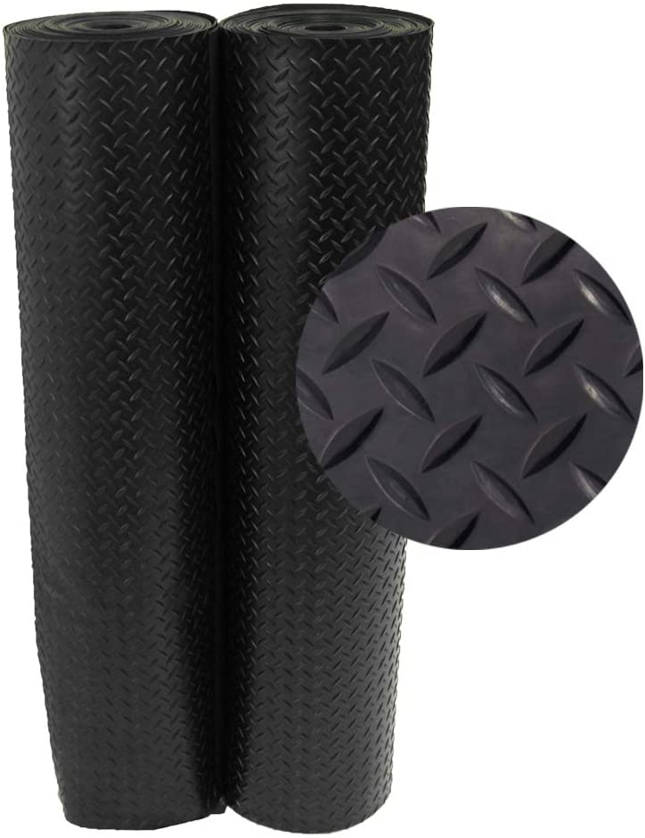 Photo 1 of 2 PACK -Rubber-Cal "Diamond Plate Rubber Flooring Rolls, 3mm x 4ft Wide Roll
