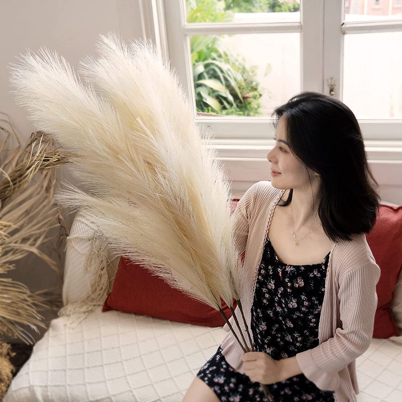 Photo 1 of  Faux Pampas Grass 3 pcs 43"(110cm) Beige. with Large Fluffy Tops & Tall Sturdy Stems. Ideal Dried Decor for Vase, Bouquet or Wall Arrangement. Realistic Fake with No Shedding and Allergens
