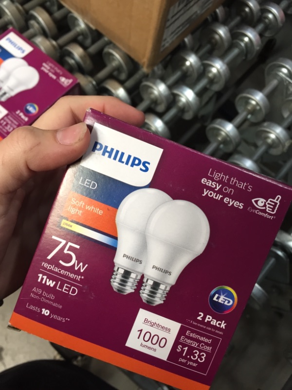 Photo 2 of 75-Watt Equivalent A19 Non-Dimmable Energy Saving LED Light Bulb Soft White (2700K) (2-Pack)
2 PACK (4 LIGHT BULBS) 