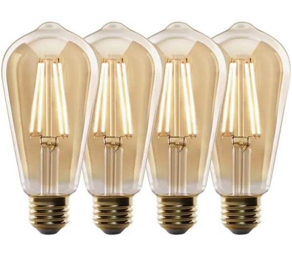 Photo 1 of 60W Equivalent ST19 Dimmable Straight Filament Amber Glass Vintage Edison LED Light Bulb, Warm White (4-Pack)
