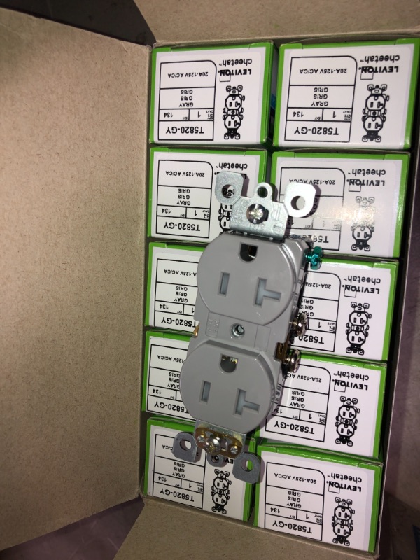 Photo 2 of *10 pack*
20 Amp Residential Grade Self Grounding Tamper Resistant Duplex Outlet, Gray
