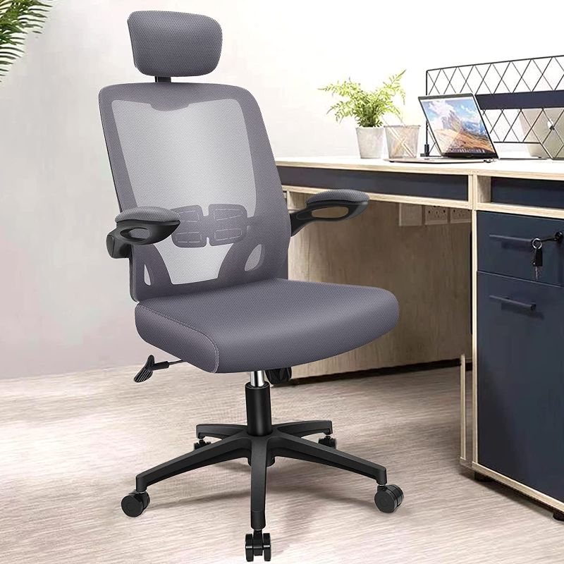 Photo 1 of ENGBER Office Chair Ergonomic Desk Chairs Lumbar Support, Mesh Computer Chair with Flit-up Arms (Black)
