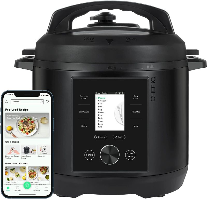 Photo 1 of CHEF iQ Smart Cooker World's Easiest to Use PressureCooker, Seamlessly Connects w/App for Foolproof Guided Recipes, Full-Color LCD Screen, Built-in Scale, Times & Temps and Auto Steam Release, 6 Qt
