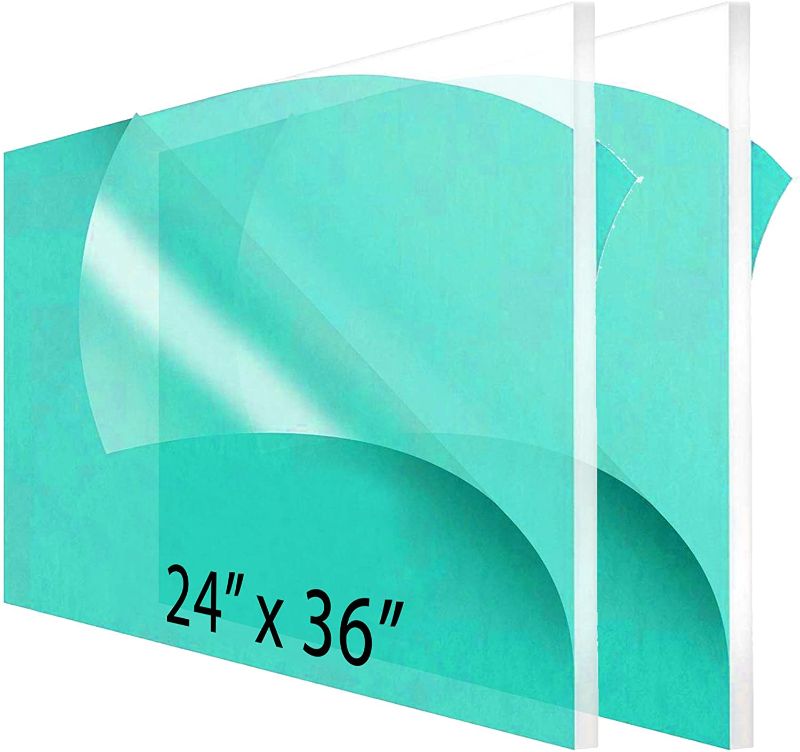 Photo 1 of (2 Pack) 1/8" Thick Clear Acrylic Sheets - 24" x 36" Pre-Cut Plexiglass Sheets for Craft Projects, Signs, Sneeze Guard, and More - Cut with Laser, Power Saw, or Hand Tools
