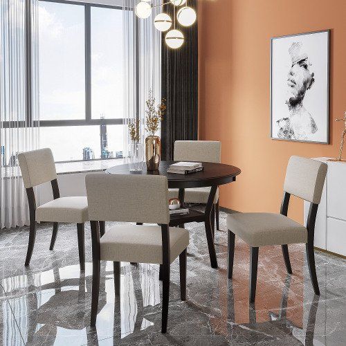 Photo 1 of 5-Piece Kitchen Dining Table Set Round Table With Bottom Shelf, 4 Upholstered Chairs For Dining Room?Espresso?
(DINING CHAIRS ONLY)