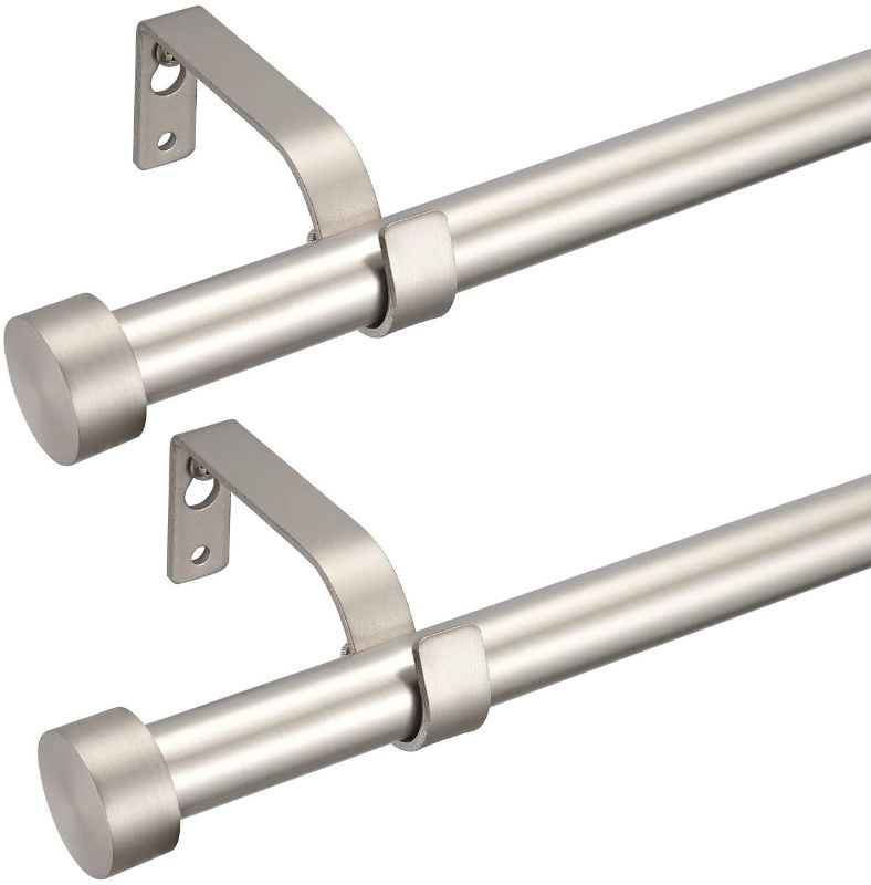 Photo 1 of 2-Pack Curtain Rod Brushed Nickel for Windows,3/4 Inches Diameter Drapery Rod with Premium Aluminum Cap Finials,Two Adjustable Window Curtain Rod 72-144 Inches
