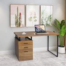 Photo 1 of FUNKOCO 47 Inch Writing Desk with Storage Cabinet for Home Office, Brown
