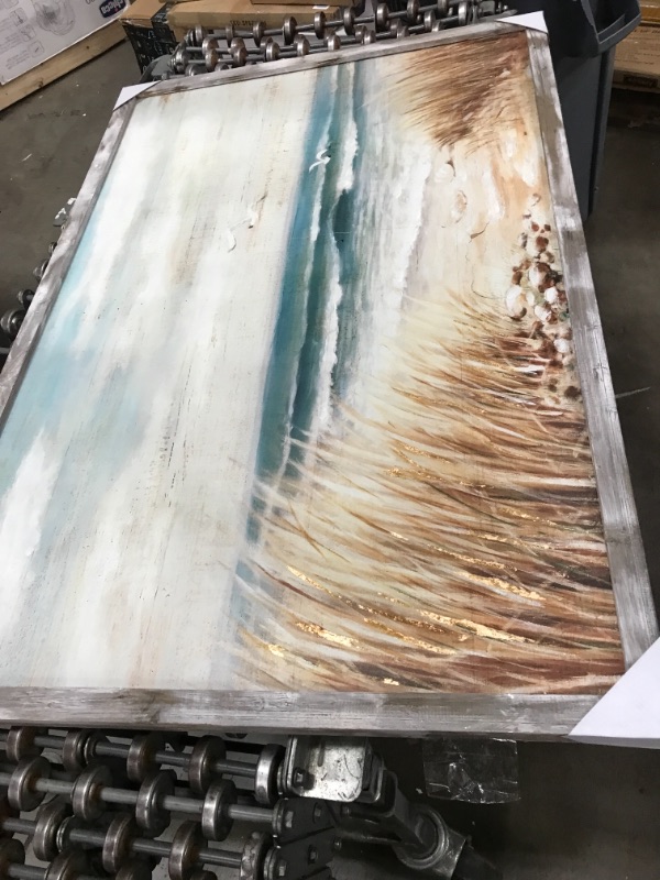 Photo 1 of Abstract Beach Painting Wall Art: Seashore Artwork Hand Painted Coastal Picture on Canvas for Office (45” x 30” x 1 Panel)
