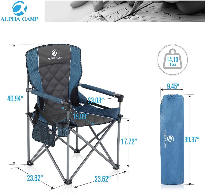 Photo 1 of ALPHA CAMP Oversized Camping Folding Chair Padded Quad Arm Chair Heavy Duty Support 450 LBS Oversized Steel Frame Collapsible Lawn Chair with Cup Holder Quad Lumbar Back Chair Portable for Outdoor
