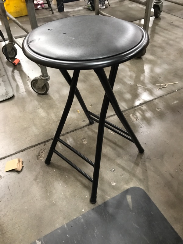 Photo 2 of *SEE last picture for damage* 
24 in. Black Round Metal Folding Stool with 300 lbs. Capacity - Folding Chair
