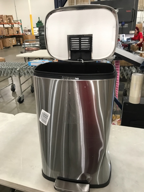 Photo 2 of *SEE last pictures for damage* 
iTouchless SoftStep 13.2 Gallon Stainless Steel Step Trash Can with Silent and Gentle Lid Close, 50 Liter Pedal Garbage Bin for Kitchen, Home, Office

