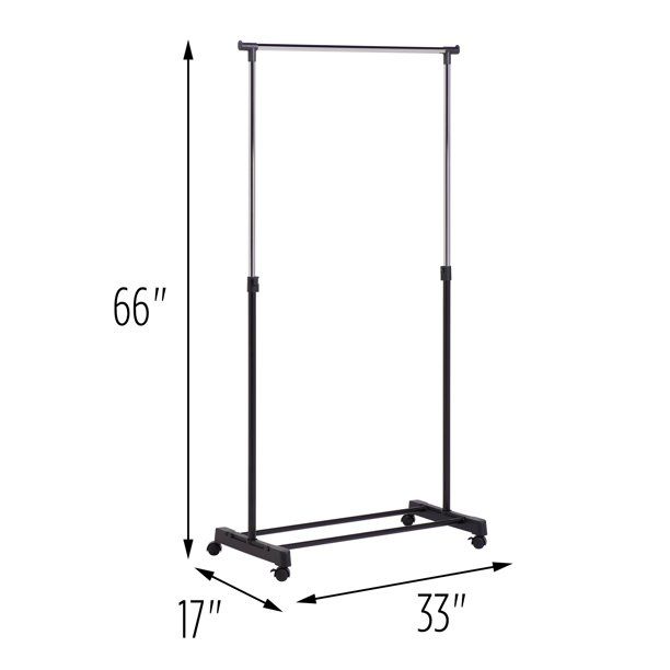 Photo 1 of *MISSING feet and wheels* 
Honey-Can-Do Adjustable Height Garment Rack, Metal, Chrome and Black
