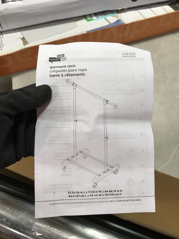 Photo 3 of *MISSING feet and wheels* 
Honey-Can-Do Adjustable Height Garment Rack, Metal, Chrome and Black
