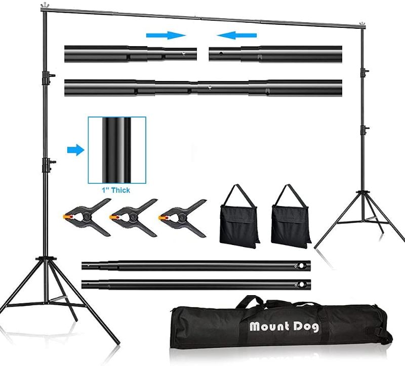 Photo 1 of *MISSING clamps* 
MOUNTDOG 6.5ftx10ft Backdrop Support Stand Adjustable Photography Studio Background Support System Kit with Carrying Bag for Photo Video Shooting