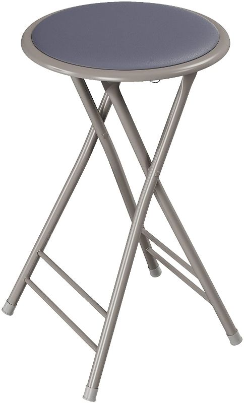 Photo 1 of *SEE last picture for damage* 
Trademark Home Folding Heavy Duty 24-Inch Collapsible Padded Round Stool, Gray (82-0827-GY)
