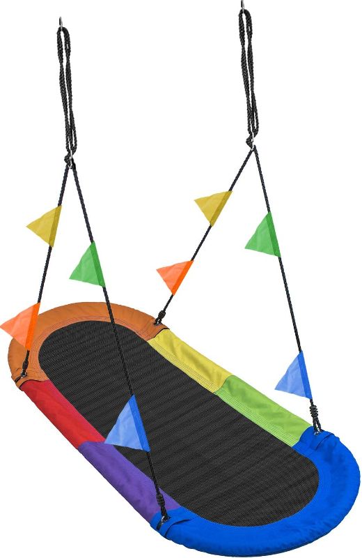 Photo 1 of *USED*
*foam has been cut, will need replaced*
Sorbus Saucer Swing Surf – Kids Indoor/Outdoor Giant Oval Platform Swing Mat – Great for Tree, Swing Set, Backyard, Playground, Playroom – Accessories Included – Multi-Color Rainbow (Oval Surf Swing), 66” L x