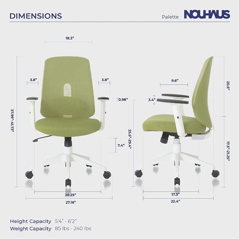 Photo 1 of NOUHAUS Palette Ergonomic Office Chair Comfortable Swivel Computer Desk Chair, Lumbar Adjust Rolling Chair. (Green)
