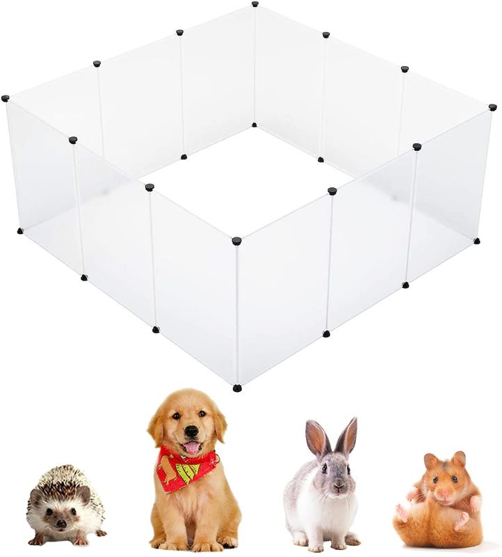 Photo 1 of Calymmny Plastic Pet Playpen, DIY Small Animal Modular Indoor Yard Fence Crate Cage Portable Open Enclosure 12 Panels for Puppy Kitten Ferret Rabbit Guinea Pig Bunny Chinchilla
