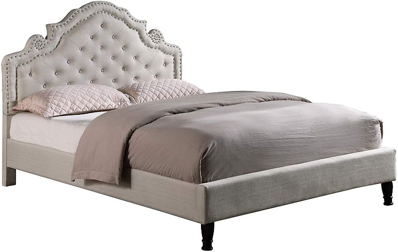 Photo 1 of (BOX 1 OF 2) 
(THIS IS NOT A COMPLETE BED SET)

HomeLife Premiere Classics 51" Tall Platform Bed with Cloth Headboard and Slats - Full (Light Beige Linen)
