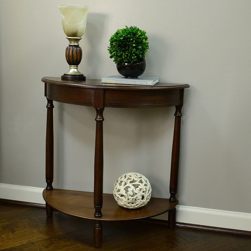 Photo 1 of (DAMAGED CORNER) 
Décor Therapy Half Round Console Table, 28.25" x 11.8" x 28.25", Walnut
