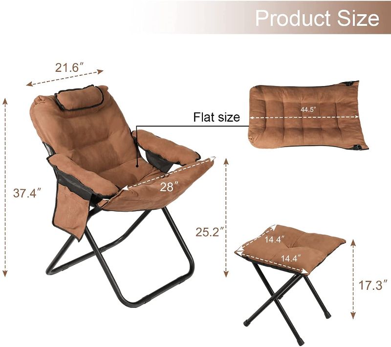 Photo 1 of Accent Chair Folding Lazy Chair with Ottoman, Lounge Chair Single Sleeper Sofa Chair with Armrests Headrest Side Pocket 3-Position Adjustable Leisure Padded Seat for Living Room Bedroom Office (Brown)
