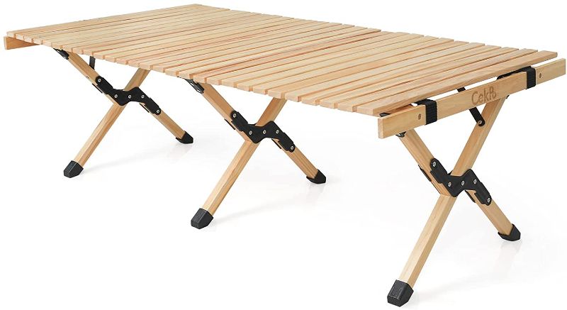 Photo 1 of  Portable Picnic Table, Wooden Folding Camping Tables, Solid Wood Roll Up Travel Table with Carry Bag, 47In Outdoor Picnic Table for Camp, Trip, Tailgating,Garden Beach, Patio, BBQ, Backyard
