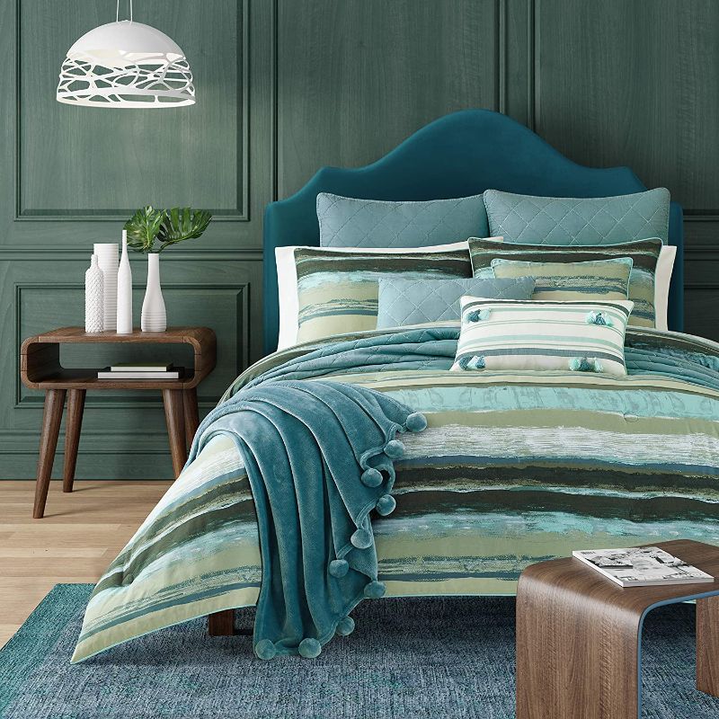 Photo 1 of Five Queens Court Forest Cameron Watercolor Stripe 3 Piece Comforter Set, Green, King 110x96
