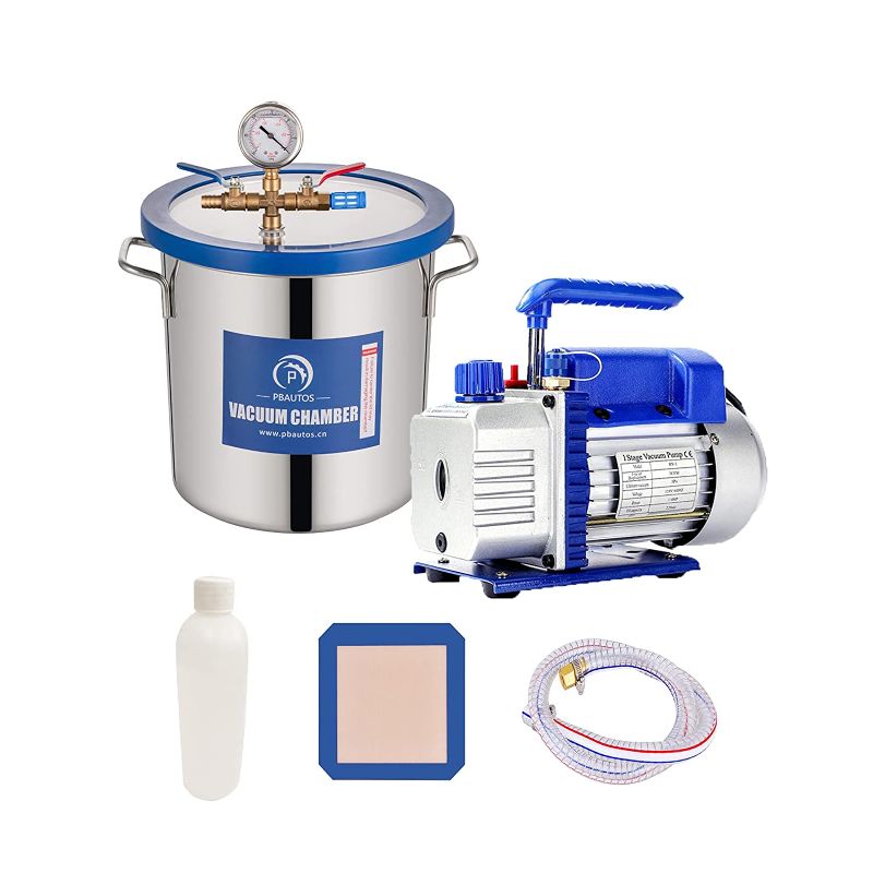 Photo 1 of 3 Gallon Vacuum Chamber with Pump, Stainless Steel Vacuum Chamber and 3CFM Vacuum Pump, Vacuum Degassing Chamber Kit with Tempered Glass Lid and Oil Perfect for Resin, Wood Stabilizing and Epoxies