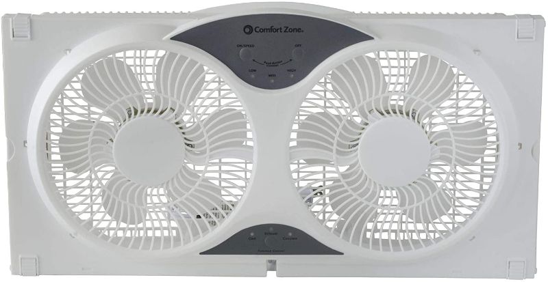 Photo 1 of Comfort Zone CZ310R 3-Speed 3-Function Expandable Reversible Twin Window Fan with Remote Control, Removable Cover