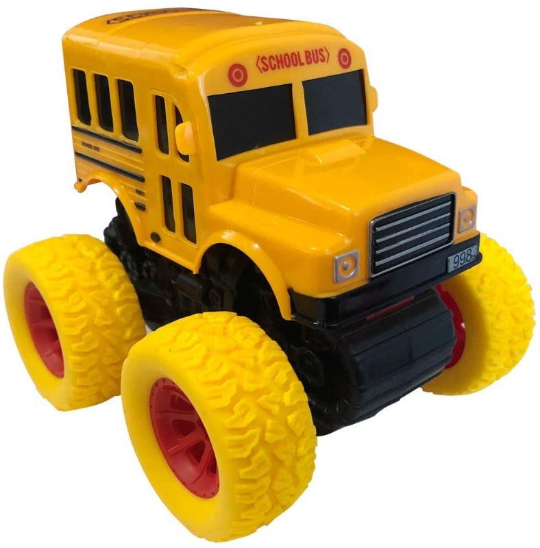 Photo 1 of ArtCreativity Yellow School Bus Toy with Yellow Monster Truck Tires, Push n Go Toy Car for Kids, Durable Plastic Material, Best Birthday Gift for Boys, Girls, Toddlers
