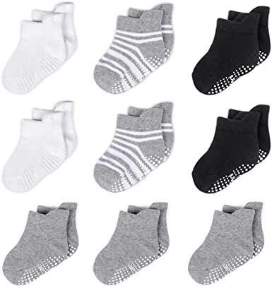 Photo 1 of 3 Packs of Infinicare Non-Slip Grip Baby Socks - Anti Skid Infant Baby Ankle Socks Low Cut for Infants Toddlers Kids Girls Boys (9 Pairs, 0-6 Months)