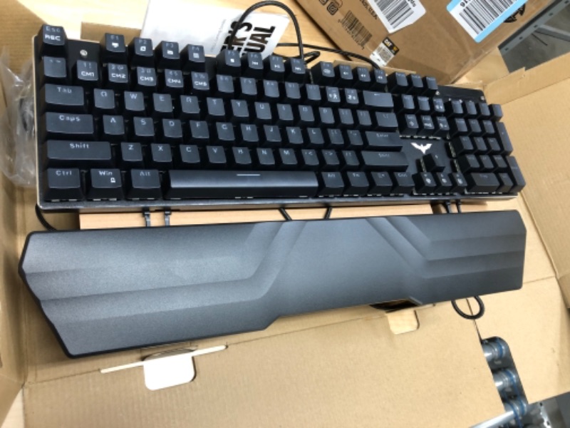 Photo 1 of Havit Mechanical Keyboard and Mouse Combo RGB Gaming 104 Keys Blue Switches Wired USB Keyboards with Detachable Wrist Rest, Programmable Mouse, RGB Large Gaming Mouse Pad for PC Gamer Computer Desktop
