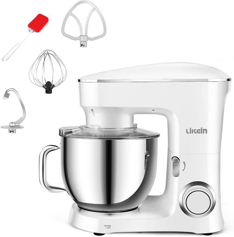 Photo 1 of Likein Stand Mixer?7.4QT 660W Cake Mixer, Electric Stand Mixer with Dough Hook, Mixing Beater ,Whisk, Splash Guard(White)
