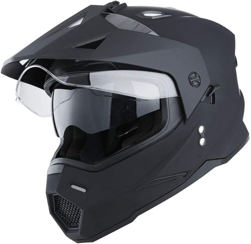 Photo 1 of 1Storm Dual Sport Motorcycle Motocross Off Road Full Face Helmet Dual Visor Matt Black (Medium)
