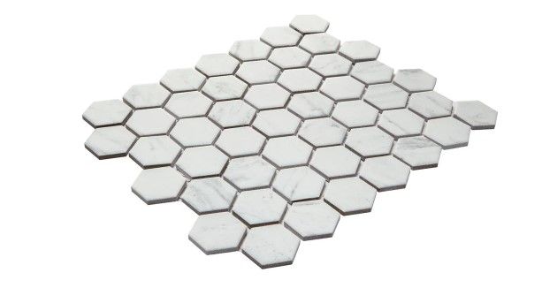 Photo 1 of **SET OF 12**
Carrara 10 in. x 12 in. x 6.35 mm Ceramic Hexagon Mosaic Floor and Wall Tile (0.81 sq. ft./Each)
