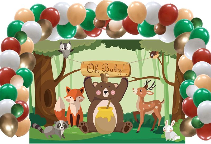 Photo 1 of **SET OF 2**
Woodland Party Backdrop Decoration Supplies with Balloon Garland Arch Kit and Woodland Baby Shower Banner Oh Baby Cute Forest Animals Photography Background 5x3FT 77Pack
