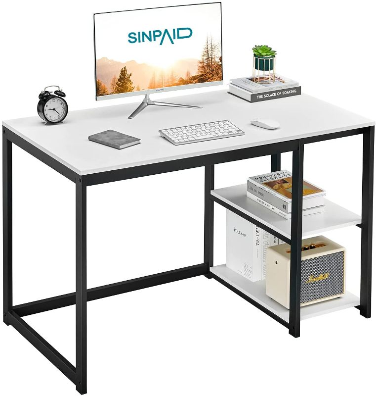 Photo 1 of SINPAID Computer Desk 40 inches with 2-Tier Shelves Sturdy Home Office Desk with Large Storage Space Modern Gaming Desk Study Writing Laptop Table, White Desk...**PREVIOUSLY OPENED**, **NO MANUAL**

