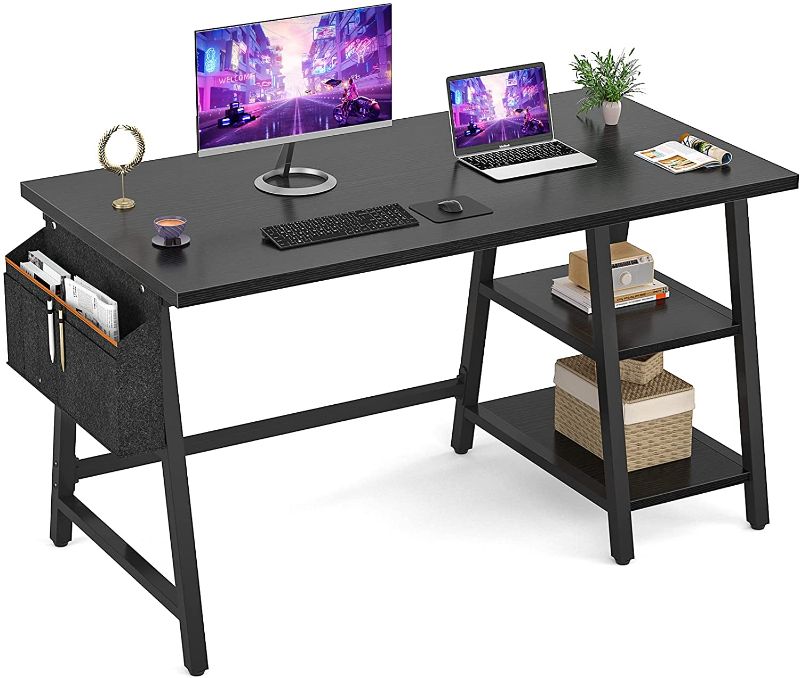 Photo 1 of Armocity Computer Desk 47 Inch Desk with Reversible Storage Shelf Large Writing Study Table with Storage Bag for Home Office Workstation, Black
