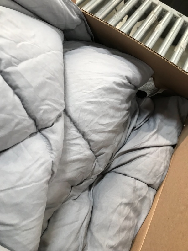 Photo 2 of Kasentex All Season Down Alternative Quilted Comforter Set Reversible Ultra Soft Duvet Insert Machine Washable, Queen, Quartz Silver/Pebble Grey
***not as bright as stock photo***