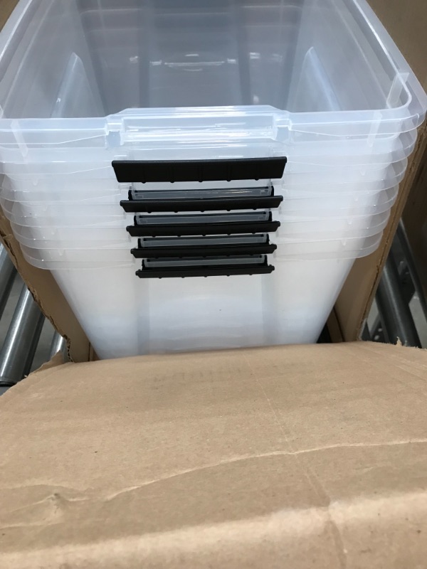 Photo 1 of IRIS 32 Quart Stack & Pull™ Box, 6 Pack, Clear with Black Handles
