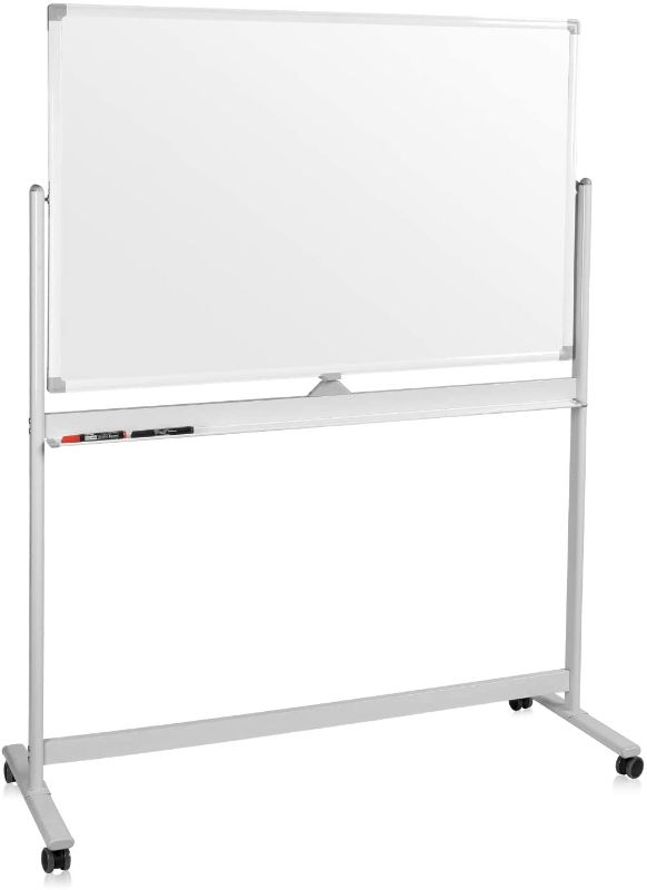 Photo 1 of Mobile Whiteboard, Double Sided Dry Erase Board Aluminum Frame, Rolling Stand White Board  (48x32)
