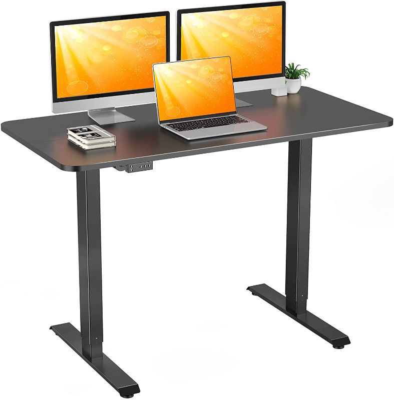 Photo 1 of ErGear Electric Height Adjustable Standing Desk, 48 x 24 Inches Stand up Desk Workstation, Sit Stand Desk Home Office Table with Solid Wood Splice Tabletop Black
