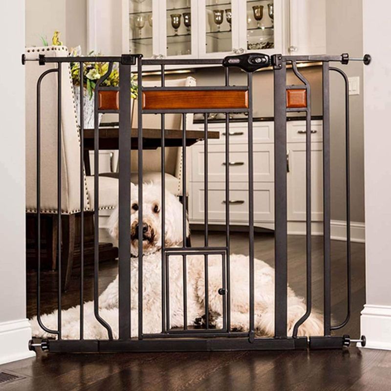 Photo 1 of Carlson Home Design Extra Tall Walk Thru Pet Gate with Small Pet Door, Includes Décor Hardwood, 4-Inch Extension Kit, 4-Inch Extension Kit, 4 Pack of Pressure Mount Kit and 4 Pack of Wall Mount Kit
