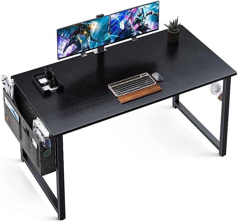 Photo 1 of ODK Computer Writing Desk 47 inch, Sturdy Home Office Table, Work Desk with A Storage Bag and Headphone Hook, Black
