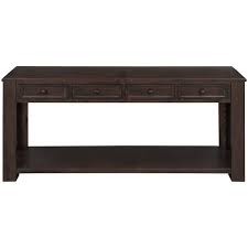 Photo 1 of 64 in. Espresso Standard Rectangle Wood Console Table with Storage Drawers and Bottom Shelf
