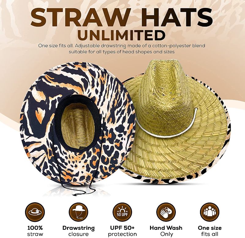 Photo 3 of  Straw Hat with inner Brim Print leopard 