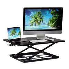 Photo 1 of Dean Sit-Stand Desk Workstation, Height Adjustable Stand Up Desk Converter, Easy to Use Tabletop Dual Monitor Riser with Hydraulic Arm and Keyboard Tray for Home and Office, Black
